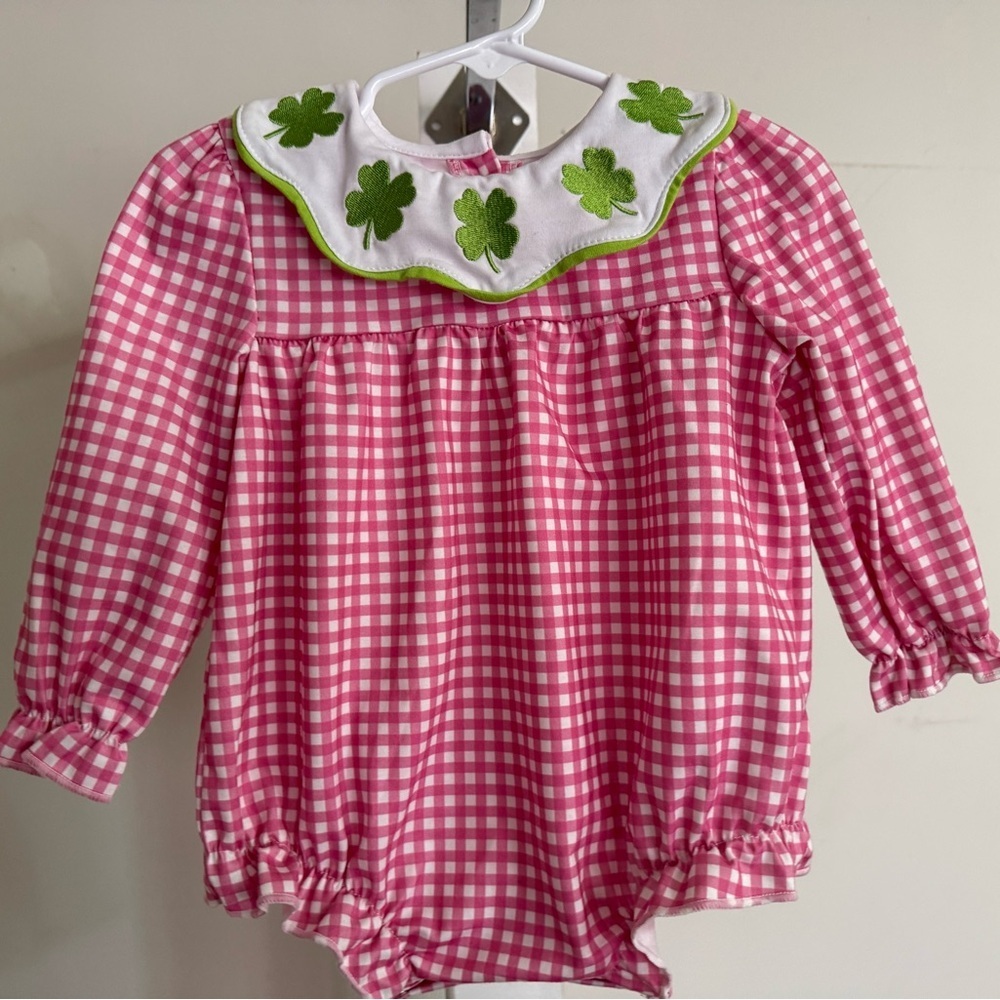Gingham Bubble Romper with Shamrocks